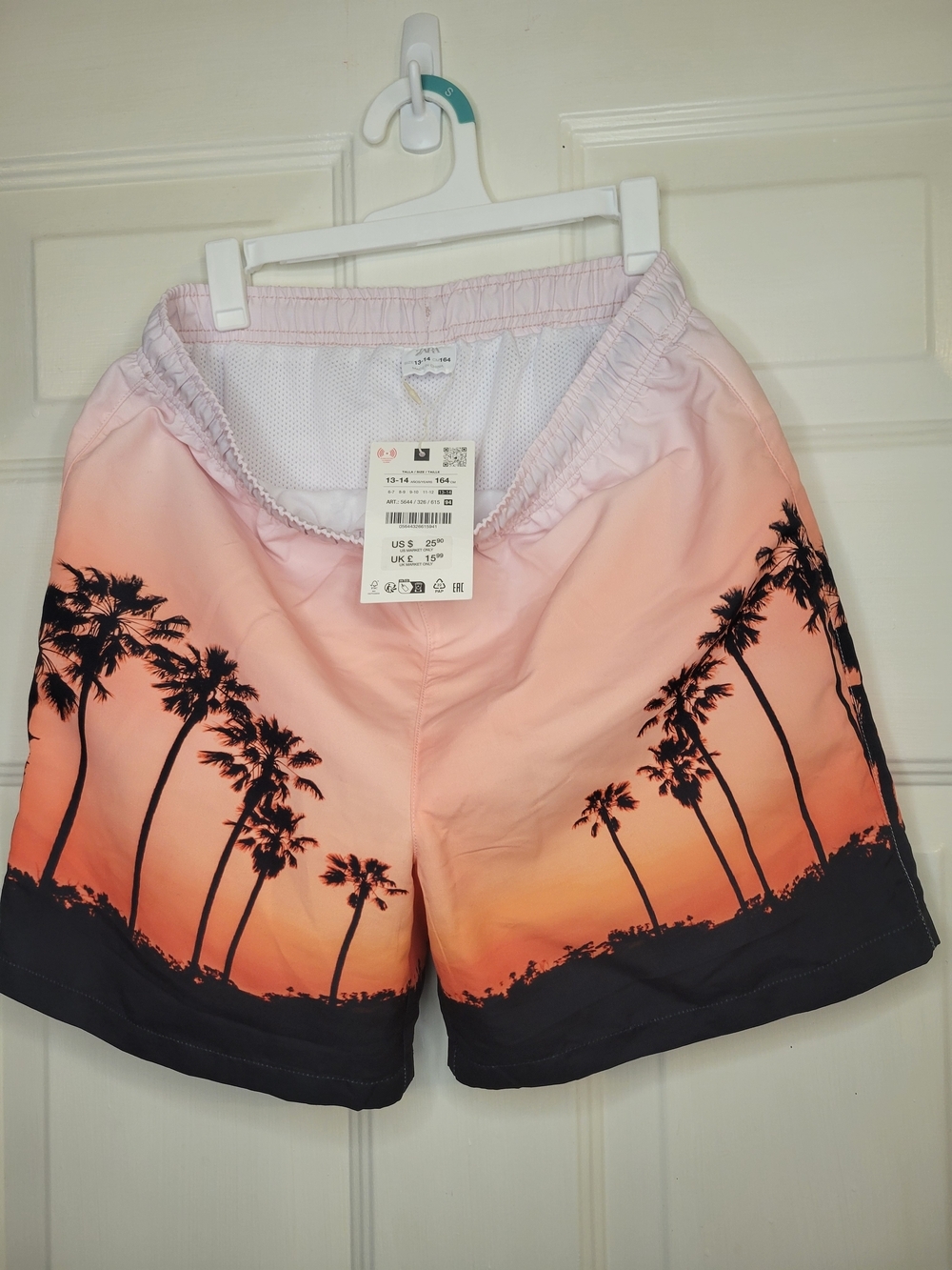 Zara Boy's Sunset Palm Print Swim Shorts - Peach/Black - Picture 9 of 9